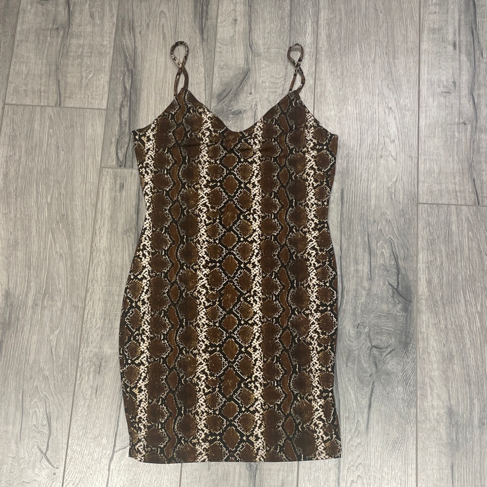 Fashion Nova Brown and Cream Snake Print Mini Dress